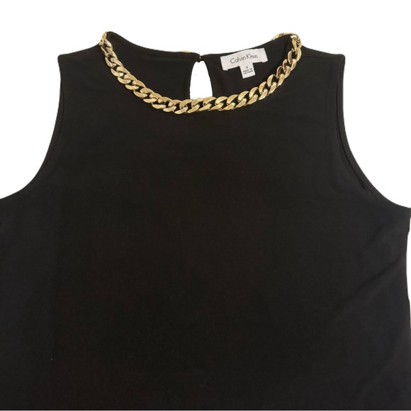 Calvin Klein Black Gold Choker Chain Neckline Tank Top Size S - Picture 5 of 8